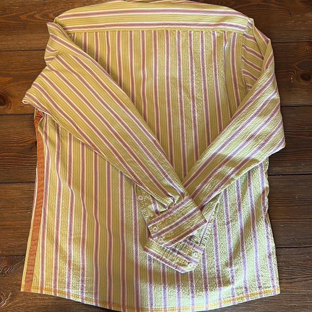 George Roth Los Angeles Spring Green with Multi Color Stripes Button Down - Picture 3 of 11